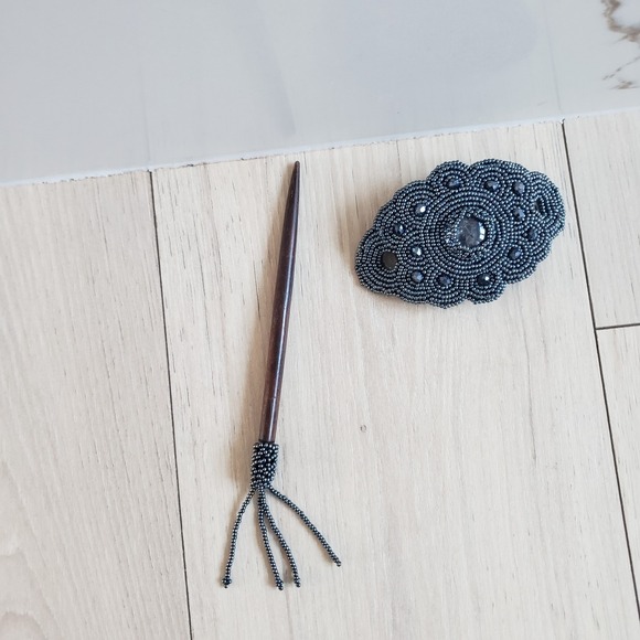 Beaded Gemstone Barrette Artisan Handmade Hair Stick - Picture 2 of 5